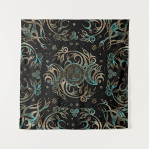 Triple Moon Shimmering Teal Tapestry