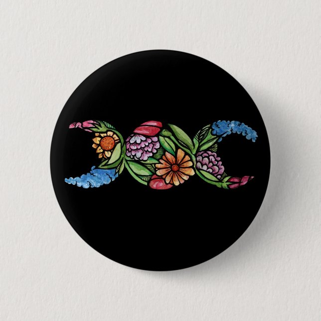 Triple Moon Symbol Bloom 2 Inch Round Button (Front)