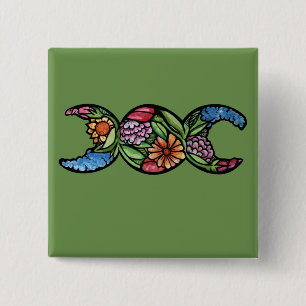Triple Moon Symbol Bloom 2 Inch Square Button