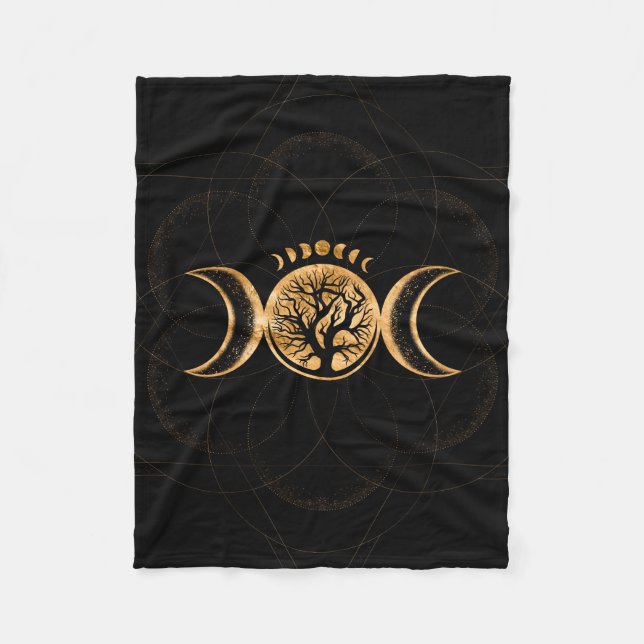 Triple Moon - Tree of life Ornament Fleece Blanket (Front)