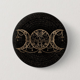 Triple Moon - Triple Goddess Gold and black 2 Inch Round Button