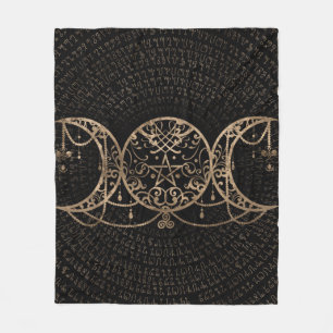 Triple Moon - Triple Goddess Gold and black Fleece Blanket