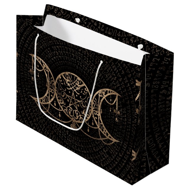 Triple Moon - Triple Goddess Gold and black Large Gift Bag (Front Angled)