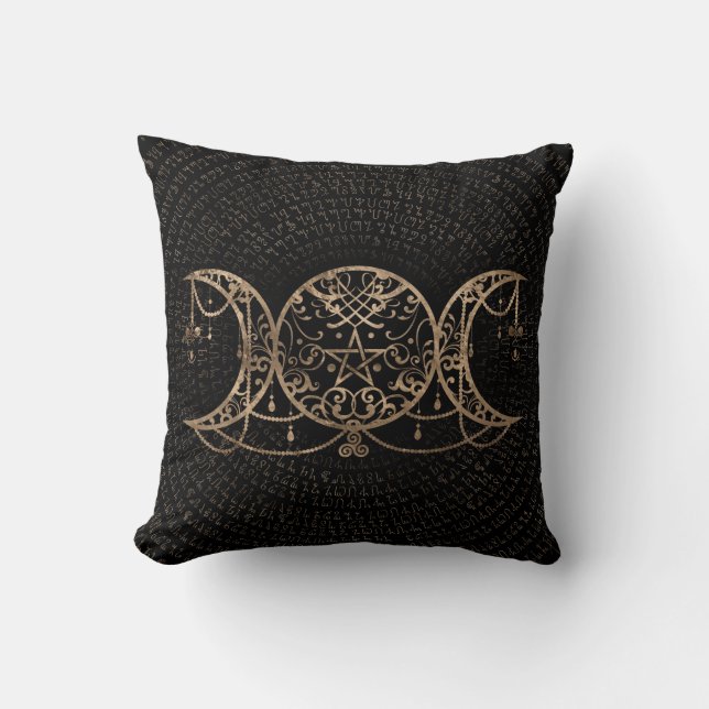 Triple Moon - Triple Goddess Gold and black Throw Pillow (Front)