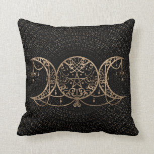 Triple Moon - Triple Goddess Gold and black Throw Pillow