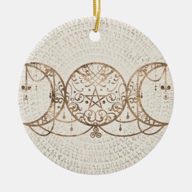 Triple Moon - Triple Goddess Pastel Gold Ceramic Ornament (Front)