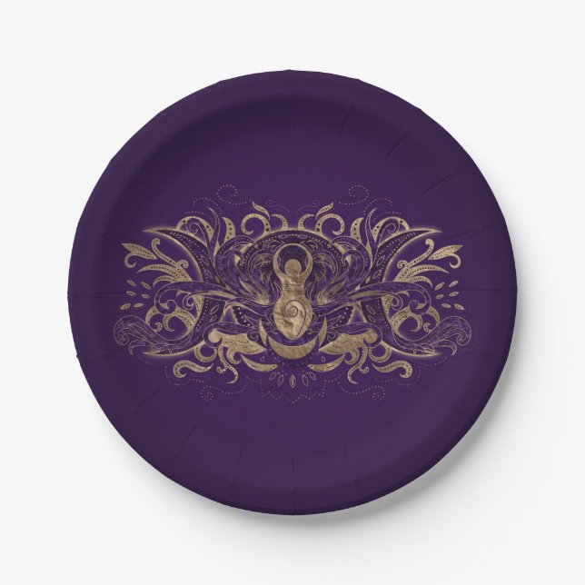 Triple Moon - Triple Goddess Purple and Gold Paper Plate (Front)