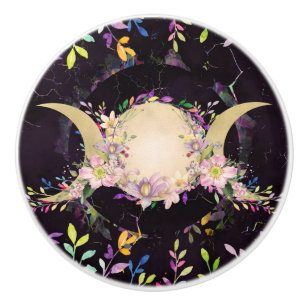 Triple Moon - Triple Goddess- Watercolor Ceramic Knob