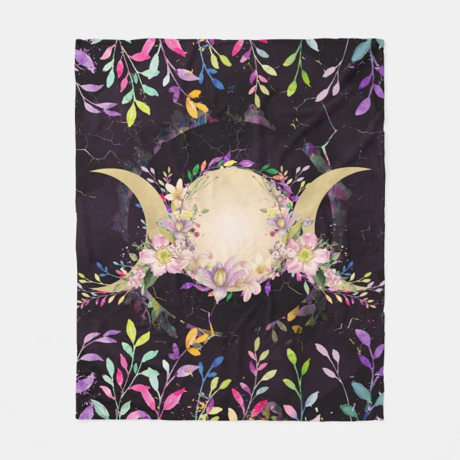 Triple Moon - Triple Goddess- Watercolor Fleece Blanket (Front)