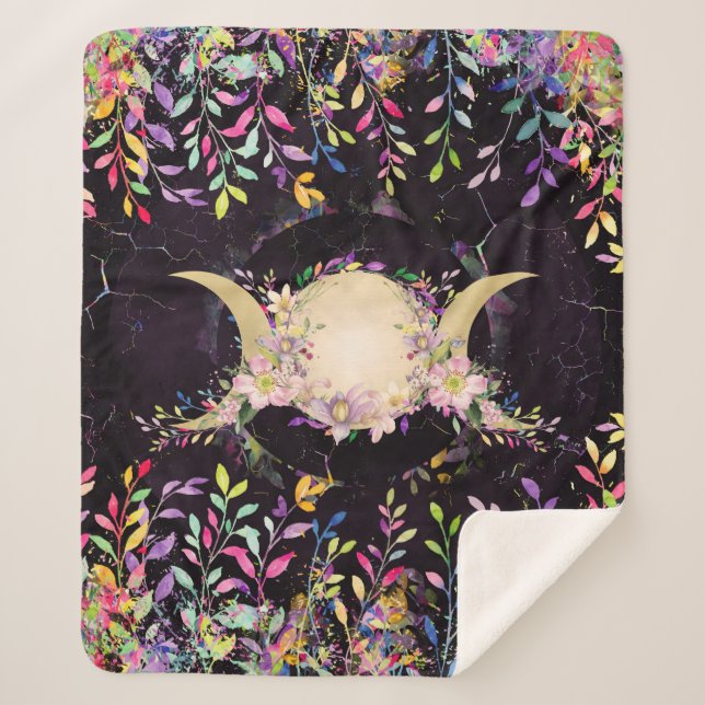 Triple Moon - Triple Goddess- Watercolor Sherpa Blanket (Front)