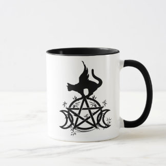 Triple Moon Wicca Pentacle Black Cat Mug Witch