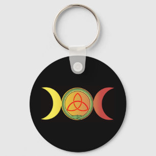 triple moon with green ouroboros and red triquetra keychain