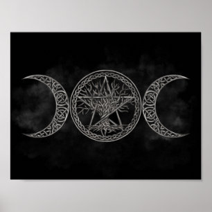 Triple Moon with pentagram and tree of life Poster