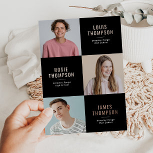 Triple Photo 3 Grad Rose Gold Graduation Party