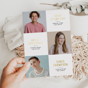 Triple Photo 3 Grad White Gold Graduation Party