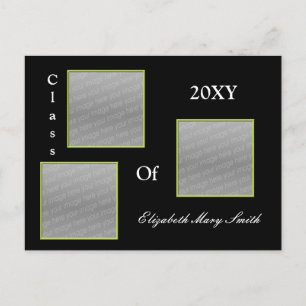 TRIPLE PHOTO green Graduation Invitation