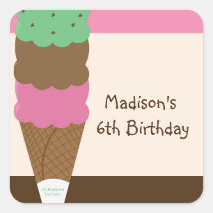 Triple Scoop Ice Cream Birthday Party Sticker