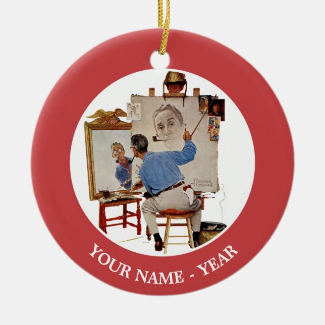 Triple Self-Portrait Ceramic Ornament (Front)