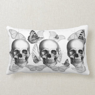 Triple Skulls and butterflies lumbar throw pillow. Pillow