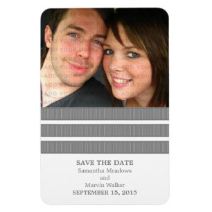 Triple Stripe Photo Save the Date Magnet, Grey Magnet