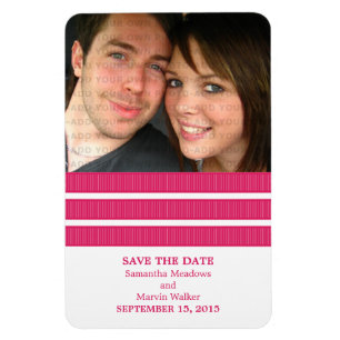Triple Stripe Photo Save the Date Magnet, Pink Magnet