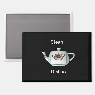 Triple Teapots Clean Dishes Dishwasher Black   Magnet