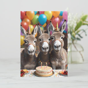 Triple the Joy: A Donkey Triplets' Birthday Bash Invitation