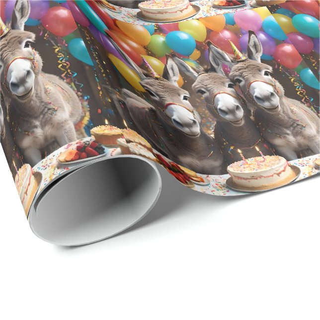 Triple the Joy: A Donkey Triplets' Birthday Bash Wrapping Paper (Roll Corner)