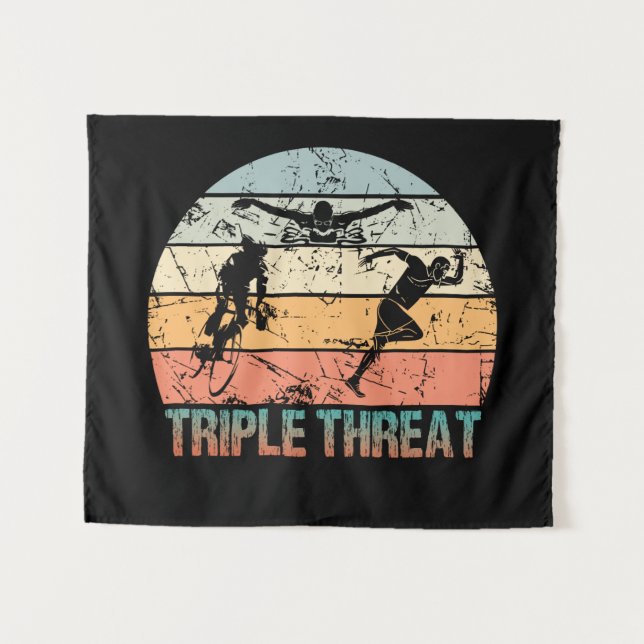 Triple Threat - Triathlon Athlete Tapestry (Front (Horizontal))