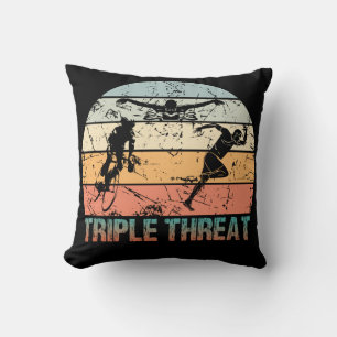 Triple Threat - Triathlon Athlete Throw Pillow