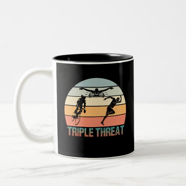 Triple Threat - Triathlon Sunset Two-Tone Coffee Mug (Left)