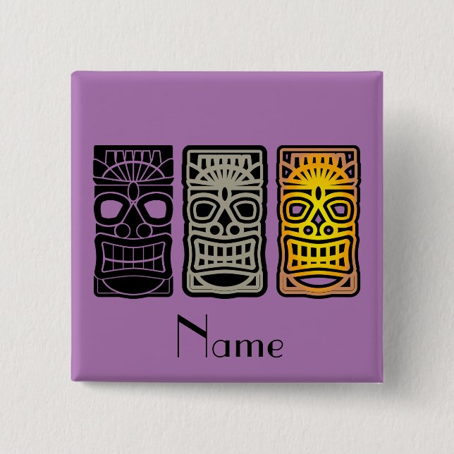 Triple Tiki Sculptures Thunder_Cove   2 Inch Square Button (Front)