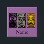 Triple Tiki Sculptures Thunder_Cove  2 Inch Square Button<br><div class="desc">Three Polynesian tiki art carvings to customize on any colour background to customize with your own greeting,  name,  message,  etc</div>