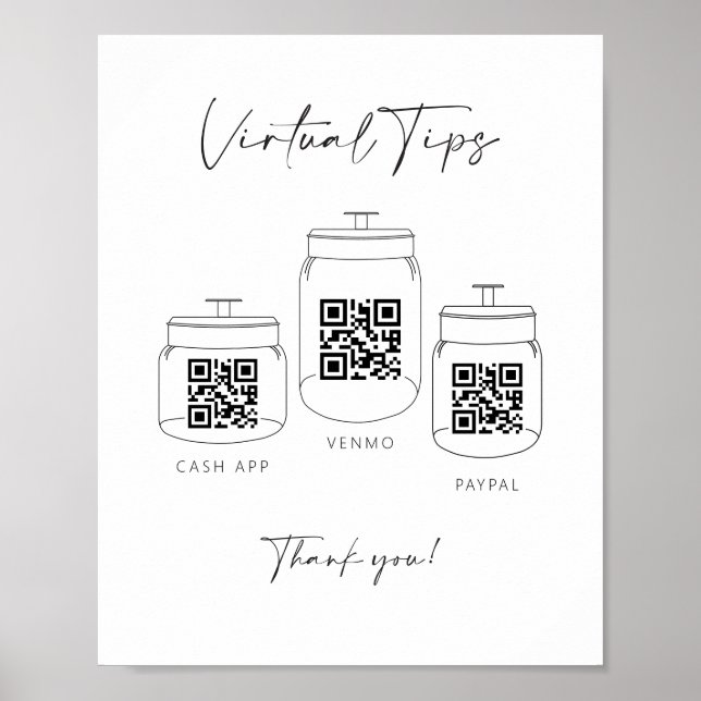 Triple Tip Jar Scan QR Code Cash App Payment Sign (Front)