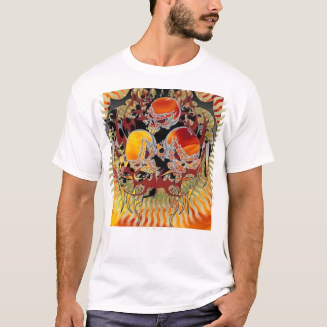Triple Tribal Flame Scary Skulls Tee - Customized (Front)