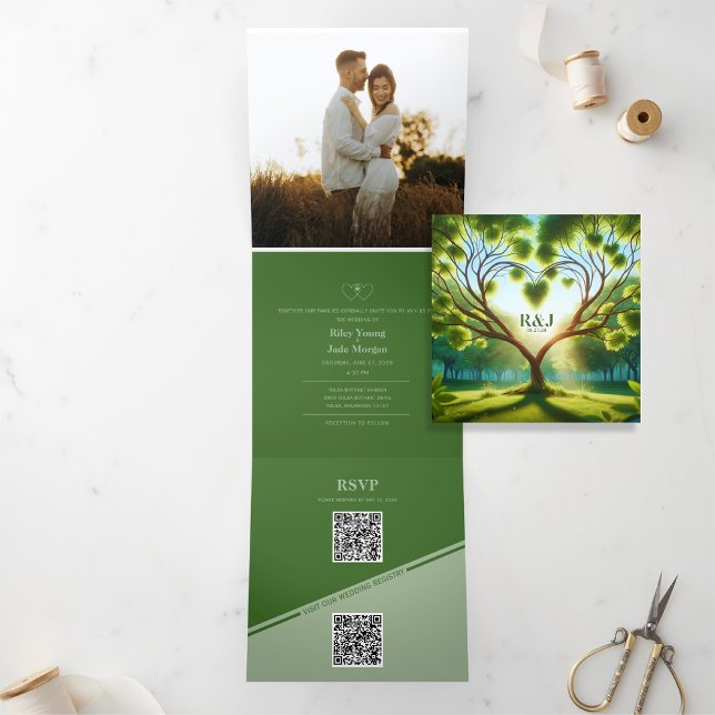 Triple vert Ajouter un Faire-part de mariage photo (Créateur téléchargé)