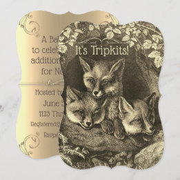 Triplé vintage bébé fox baby shower invitation