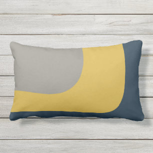 Triple Wave Minimalist Pattern Mustard Navy Grey Lumbar Pillow