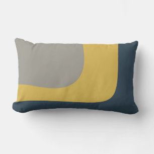 Triple Wave Minimalist Pattern Mustard Navy Grey Lumbar Pillow