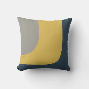 Triple Wave Minimalist Pattern Mustard Navy Grey Outdoor Pillow