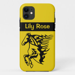 Triple Yellow Pony Horse Bronco Stallion Lineart iPhone 11 Case