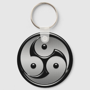 Triple Yin Yang - Metal & Glossy Black Keychain