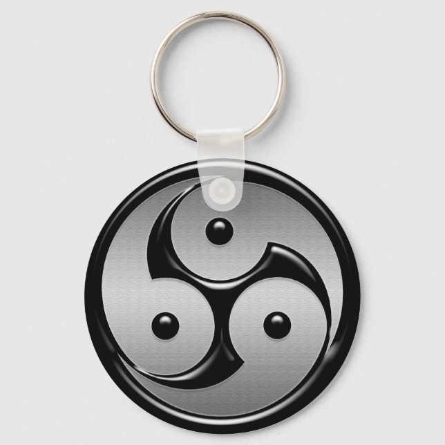 Triple Yin Yang - Metal & Glossy Black Keychain (Front)
