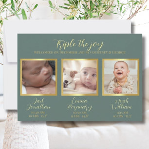Triplet babies birth announcement welcome Card