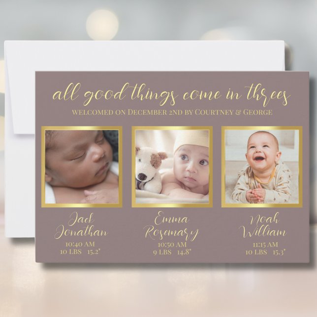 Triplet babies birth announcement welcome Card (Creator Uploaded)