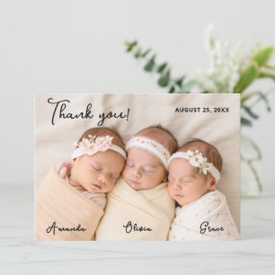 Triplet Baby Girls Carte de remerciements avec pho