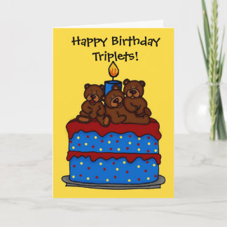 triplet bears on birthday cake card