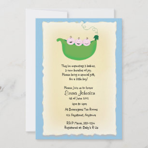 Triplet boy 'Peas in a Pod' baby shower invite