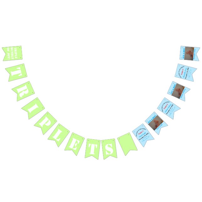 Triplet Boy's Blue Green Bunting Banner (All)