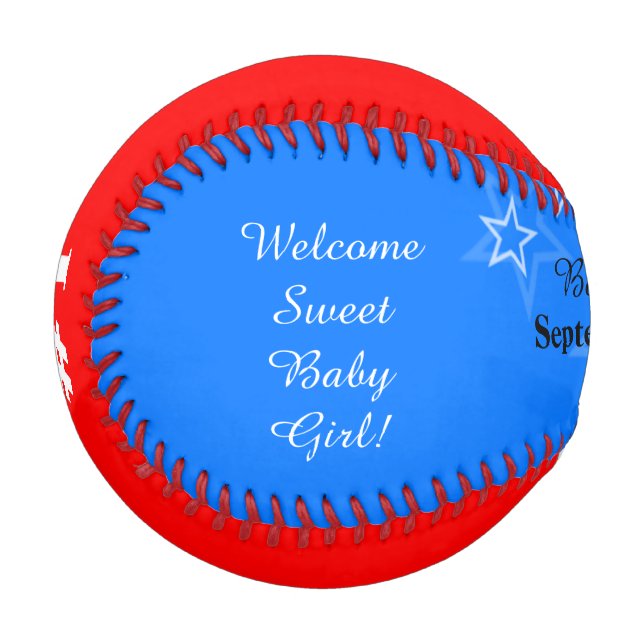 Triplet Girl Birth Stat Red White Blue Baseball (Front Left)